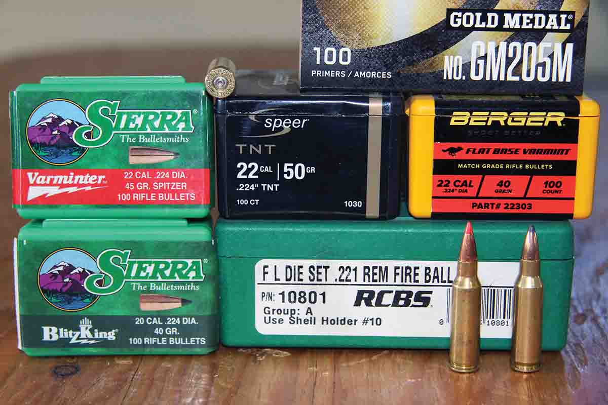 The tools and components used for handloads included RCBS full-length dies, Federal Premium GM205M Small Rifle primers, Lapua brass and Berger 40-grain Flat Base Varmint, Sierra 40-grain BlitzKing, Sierra 45-grain Varminter softpoint and Speer 50-grain TNT hollowpoint bullets.